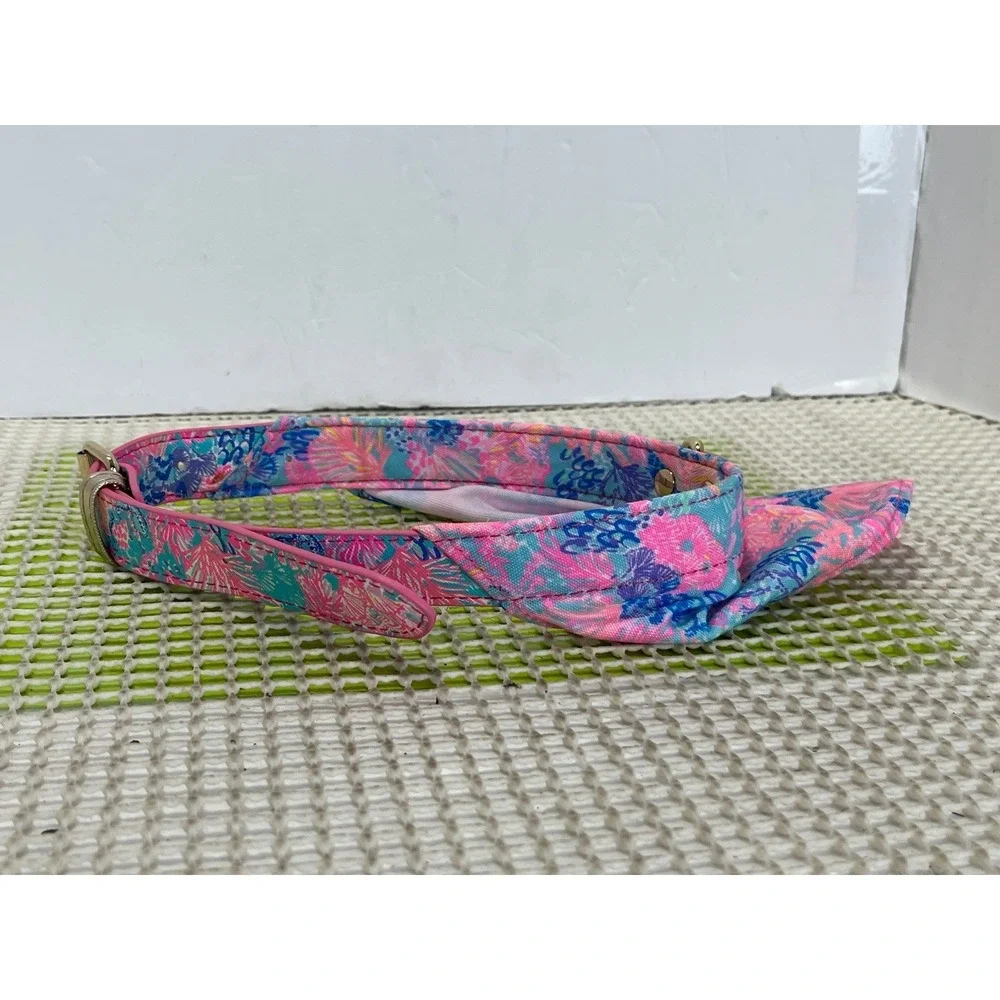 Lilly Pulitzer Dog Collar Pink‎ Blue Floral Shell Print Gold Buckle 24.5in